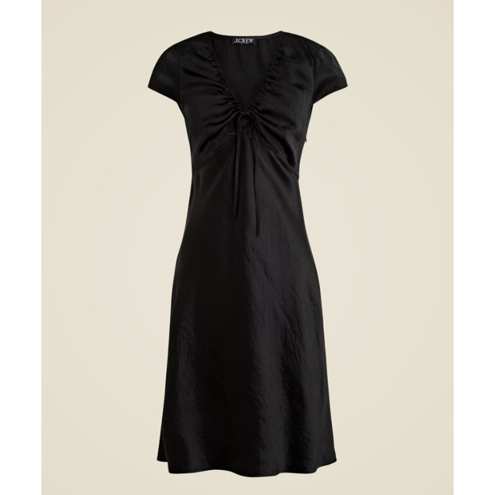 J.Crew Short Sleeve Slip Dress in Textured Satin Black Size 12 NWT